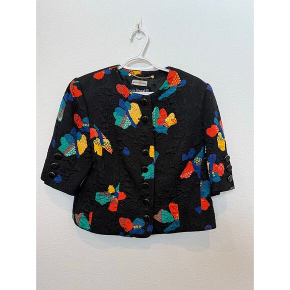 Vintage 90s/80s Louis Feraud Short Sleeve Blazer Abstract Butterfly Cotton 12 - Picture 1 of 11